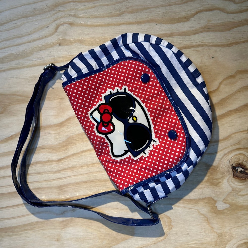 Loungefly Hello Kitty Sanrio Messenger Bag Nautical Stripe Polka Dot Red Blue